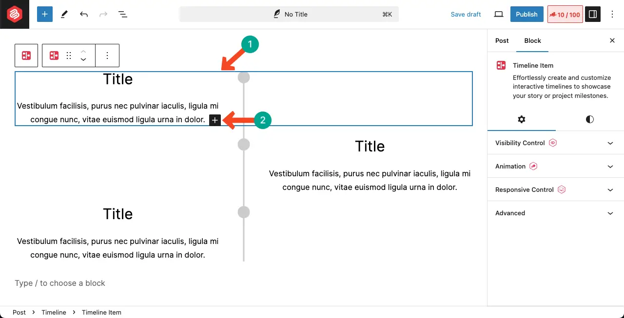 Add content to the timeline block
