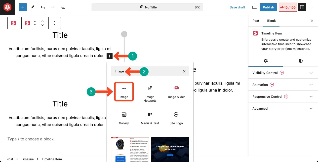 Add image to the timeline block