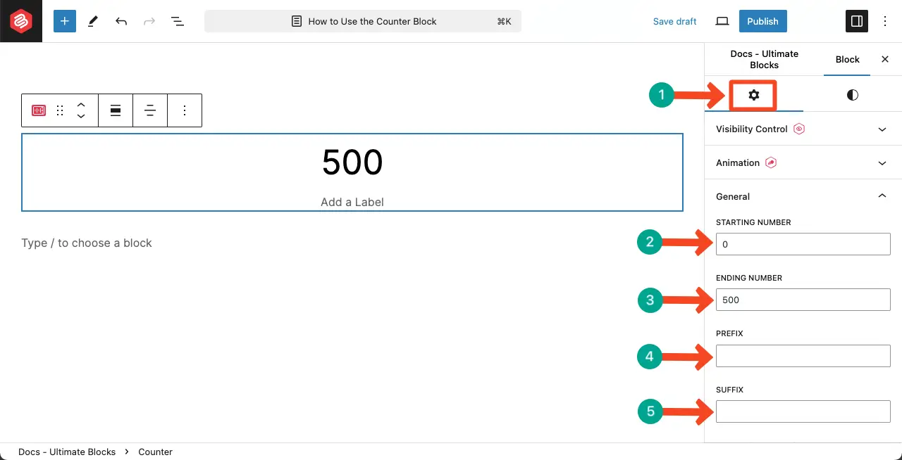 Configure general settings of the counter block